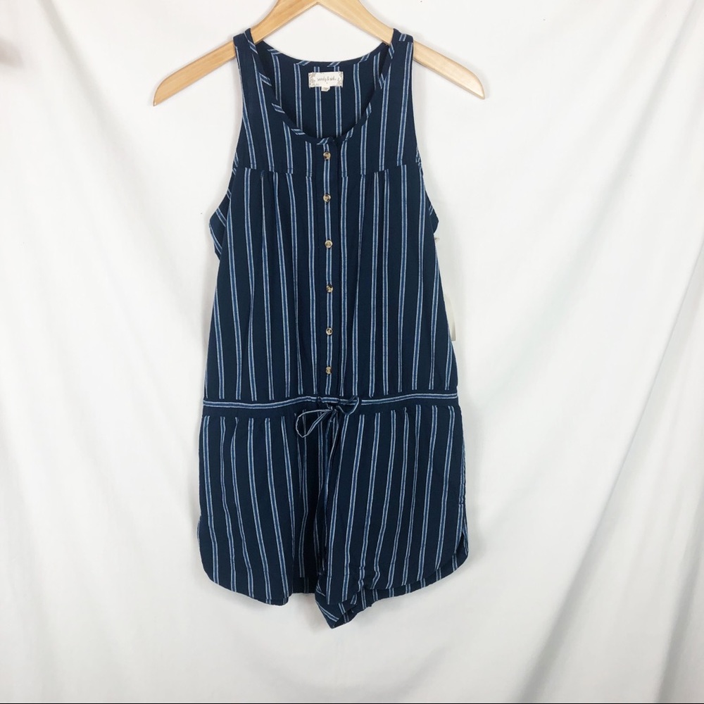 NWT Sandy & Sid Striped Romper | Navy Blue | Size Small